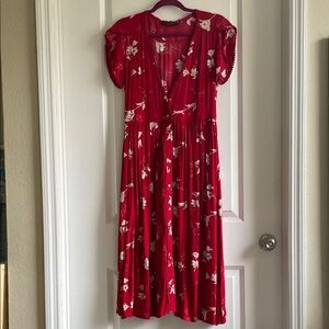 Boutique Knot Sisters Red Floral Maxi Dress boho whimsy preppy